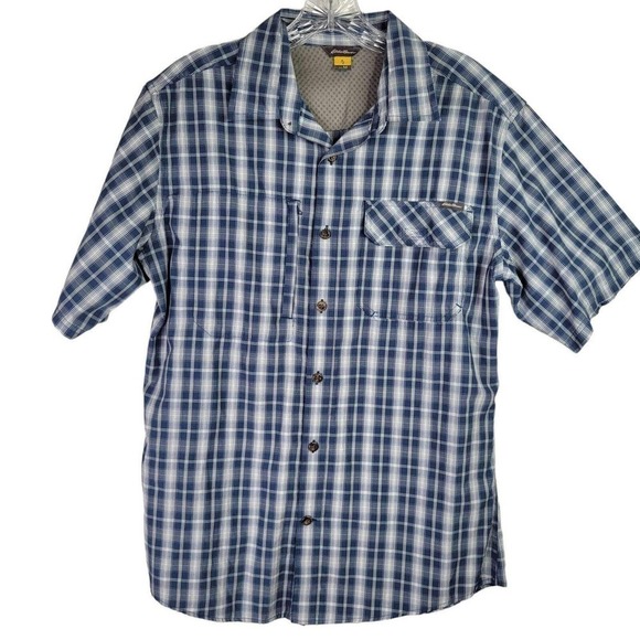 Eddie Bauer Travex Button Down Shirt Men’s Size M Blue Plaid Short Sleeve Hiking - Picture 2 of 11